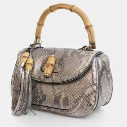 Pre Owned Gucci Medium Python Bamboo Top Handle Bag