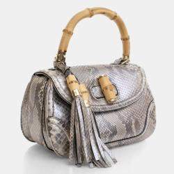 Pre Owned Gucci Medium Python Bamboo Top Handle Bag