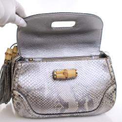 Pre Owned Gucci Medium Python Bamboo Top Handle Bag