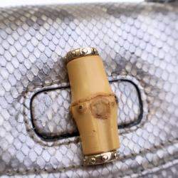 Pre Owned Gucci Medium Python Bamboo Top Handle Bag