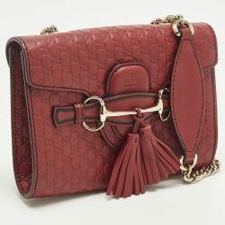 Pre Owned حقيبة كتف غوتشي إميلي صغيرة سلسة جلود غوتشيسيما حمراء