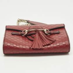 Pre Owned حقيبة كتف غوتشي إميلي صغيرة سلسة جلود غوتشيسيما حمراء