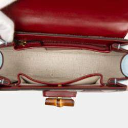 Pre Owned Gucci Red Small Calfskin Bamboo Lovelight 1947 Top Handle Bag