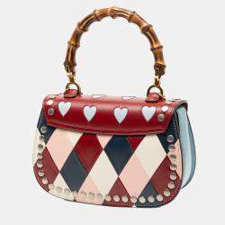 Pre Owned Gucci Red Small Calfskin Bamboo Lovelight 1947 Top Handle Bag