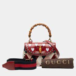 Pre Owned Gucci Red Small Calfskin Bamboo Lovelight 1947 Top Handle Bag