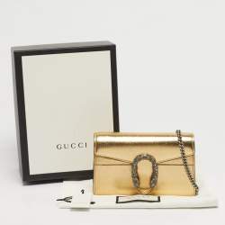 Pre Owned Gucci Crystal Dionysus Super Mini Gold Leather Shoulder Bag