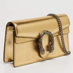 Pre Owned Gucci Crystal Dionysus Super Mini Gold Leather Shoulder Bag