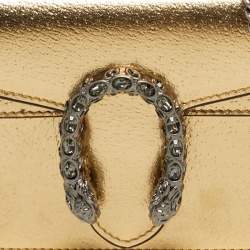 Pre Owned Gucci Crystal Dionysus Super Mini Gold Leather Shoulder Bag