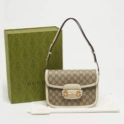 مملوكة مسبقًا Gucci Horsebit 1955 Medium White/Beige GG Supreme Canvas Flap Shoulder Bag