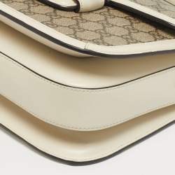 مملوكة مسبقًا Gucci Horsebit 1955 Medium White/Beige GG Supreme Canvas Flap Shoulder Bag