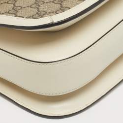 مملوكة مسبقًا Gucci Horsebit 1955 Medium White/Beige GG Supreme Canvas Flap Shoulder Bag