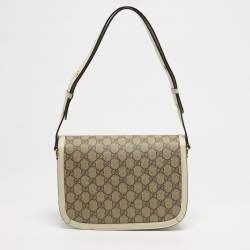 مملوكة مسبقًا Gucci Horsebit 1955 Medium White/Beige GG Supreme Canvas Flap Shoulder Bag