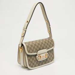 مملوكة مسبقًا Gucci Horsebit 1955 Medium White/Beige GG Supreme Canvas Flap Shoulder Bag