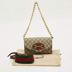 Pre Owned Gucci Horsebit 1955 Beige/Brown GG Supreme Canvas Crossbody Bag