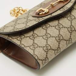Pre Owned Gucci Horsebit 1955 Beige/Brown GG Supreme Canvas Crossbody Bag