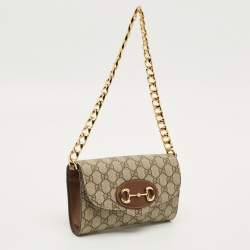 Pre Owned Gucci Horsebit 1955 Beige/Brown GG Supreme Canvas Crossbody Bag