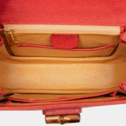 Pre Owned حقيبة غوتشي ليل أحمر جلد عجل محبب بامبو الليلة