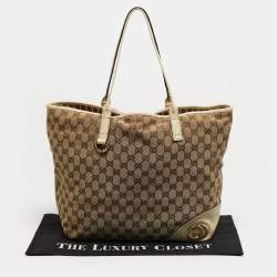 مملوكة مسبقًا Gucci Britt Beige/Off White GG Canvas and Leather Tote