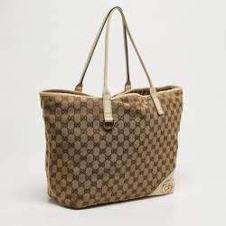 مملوكة مسبقًا Gucci Britt Beige/Off White GG Canvas and Leather Tote