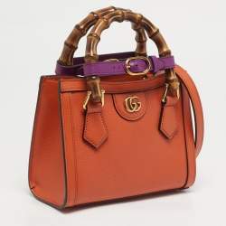 Pre Owned Gucci Diana Mini Orange Leather Tote