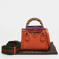 Pre Owned Gucci Diana Mini Orange Leather Tote