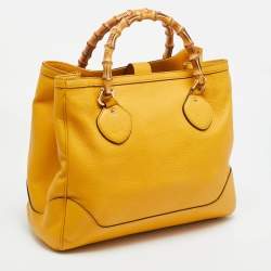 Pre Owned Gucci Bamboo Handle Mustard Leather Tote