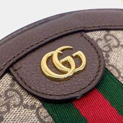 مملوكة مسبقًا Gucci Beige Brown PVC Ophidia Mini GG Round Shoulder Bag