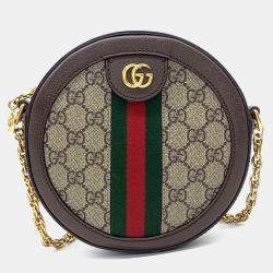 مملوكة مسبقًا Gucci Beige Brown PVC Ophidia Mini GG Round Shoulder Bag