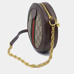مملوكة مسبقًا Gucci Beige Brown PVC Ophidia Mini GG Round Shoulder Bag
