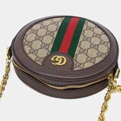 مملوكة مسبقًا Gucci Beige Brown PVC Ophidia Mini GG Round Shoulder Bag