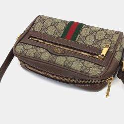 مملوكة مسبقًا Gucci Beige Brown PVC Ophidia Supreme Mini Crossbody Bag