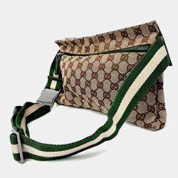 مملوكة مسبقًا Gucci Beige Green Fabric Two-Pocket Hip Sack