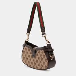 Pre Owned Gucci Brown Gucci Mini GG Supreme Moon Side Web Shoulder Bag