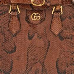 مملوكة مسبقًا حقيبة يد غوتشي ديانا صغيرة بايثون بني بمقبض بامبو