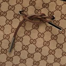 مملوكة مسبقًا حقيبة يد غوتشي كانفاس GG جلد بيج/بني بحبل غلق