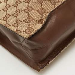 مملوكة مسبقًا حقيبة يد غوتشي كانفاس GG جلد بيج/بني بحبل غلق
