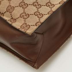 مملوكة مسبقًا حقيبة يد غوتشي كانفاس GG جلد بيج/بني بحبل غلق