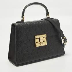 Pre Owned حقيبة يد علوية جلد غوتشيسما سوداء صغيرة قفل غوتشي