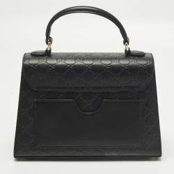 Pre Owned حقيبة يد علوية جلد غوتشيسما سوداء صغيرة قفل غوتشي