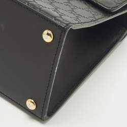 Pre Owned حقيبة يد علوية جلد غوتشيسما سوداء صغيرة قفل غوتشي