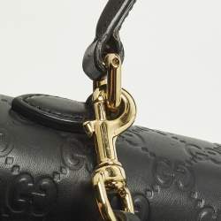 Pre Owned حقيبة يد علوية جلد غوتشيسما سوداء صغيرة قفل غوتشي