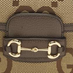 مملوكة مسبقًا حقيبة كتف غوتشي ميني هورسبيت 1955 جلد وكانفاس GG جمبو بني/ بيج
