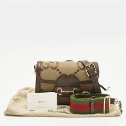 مملوكة مسبقًا حقيبة كتف غوتشي ميني هورسبيت 1955 جلد وكانفاس GG جمبو بني/ بيج