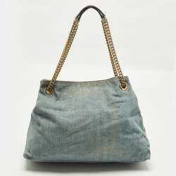 Pre Owned حقيبة كتف غوتشي سوهو متوسطة من الدنيم الأزرق بسلسلة