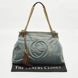 Pre Owned حقيبة كتف غوتشي سوهو متوسطة من الدنيم الأزرق بسلسلة