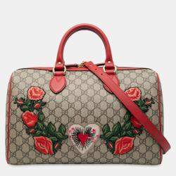 مملوكة مسبقًا Gucci Brown Medium GG Supreme Embroidered Satchel