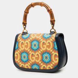 مملوكة مسبقًا حقيبة غوتشي مقبض علوي من البامبو قماش كاينايدوسكوب جي جي مطلي متوسطة الذكرى المئوية 1947 زرقاء