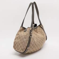 Pre Owned حقيبة هوبو غوتشي آبي متوسطة كانفاس GG معدني/بيج وجلدي