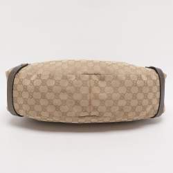 Pre Owned حقيبة هوبو غوتشي آبي متوسطة كانفاس GG معدني/بيج وجلدي