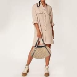 Pre Owned حقيبة هوبو غوتشي آبي متوسطة كانفاس GG معدني/بيج وجلدي